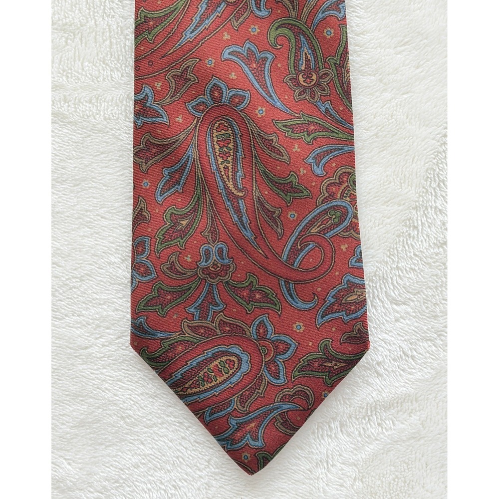 Aquascutum Red Vintage Paisley Silk Necktie Mens 3.5in Excellent